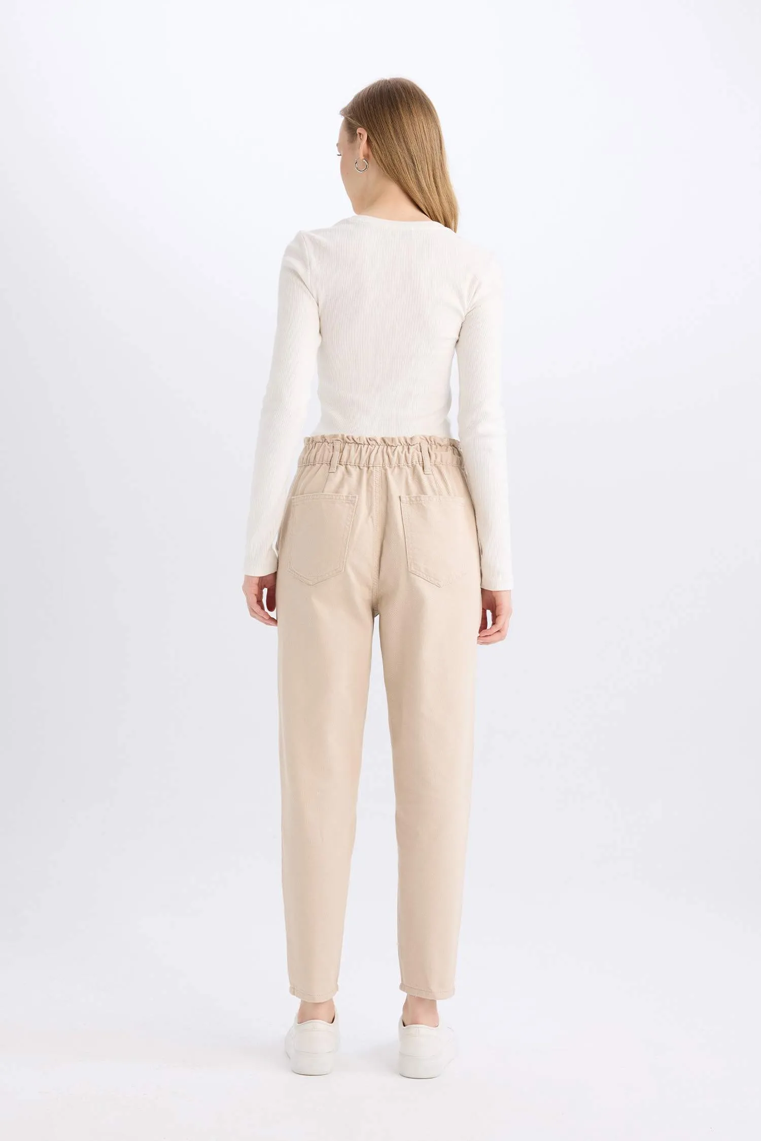 Paperbag Gabardin Fabric Pants Standard Leg Pockets