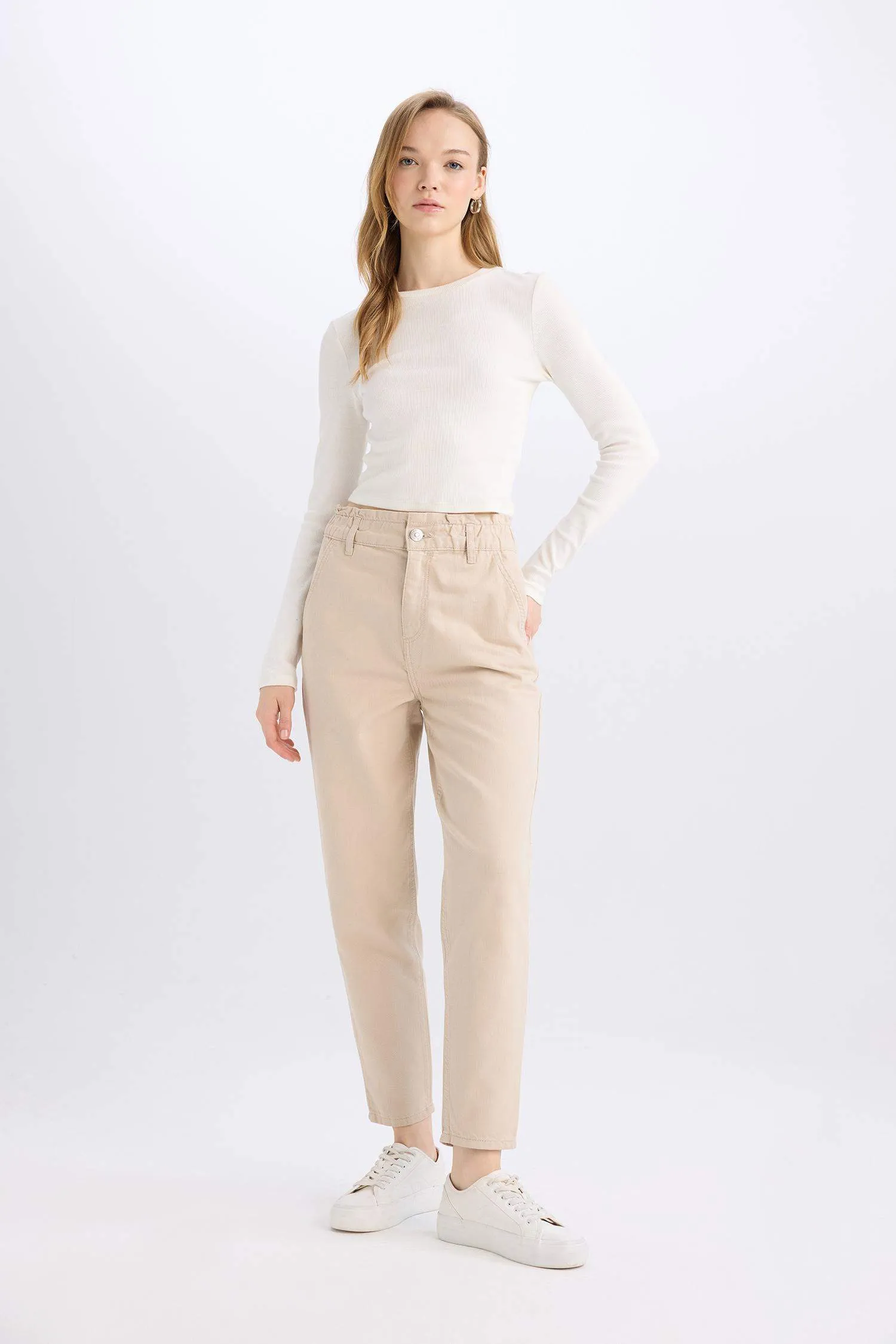 Paperbag Gabardin Fabric Pants Standard Leg Pockets