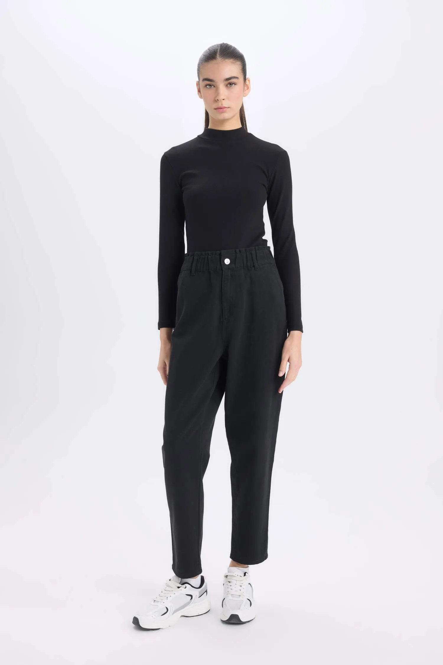 Paperbag Gabardin Fabric Pants Standard Leg Pockets