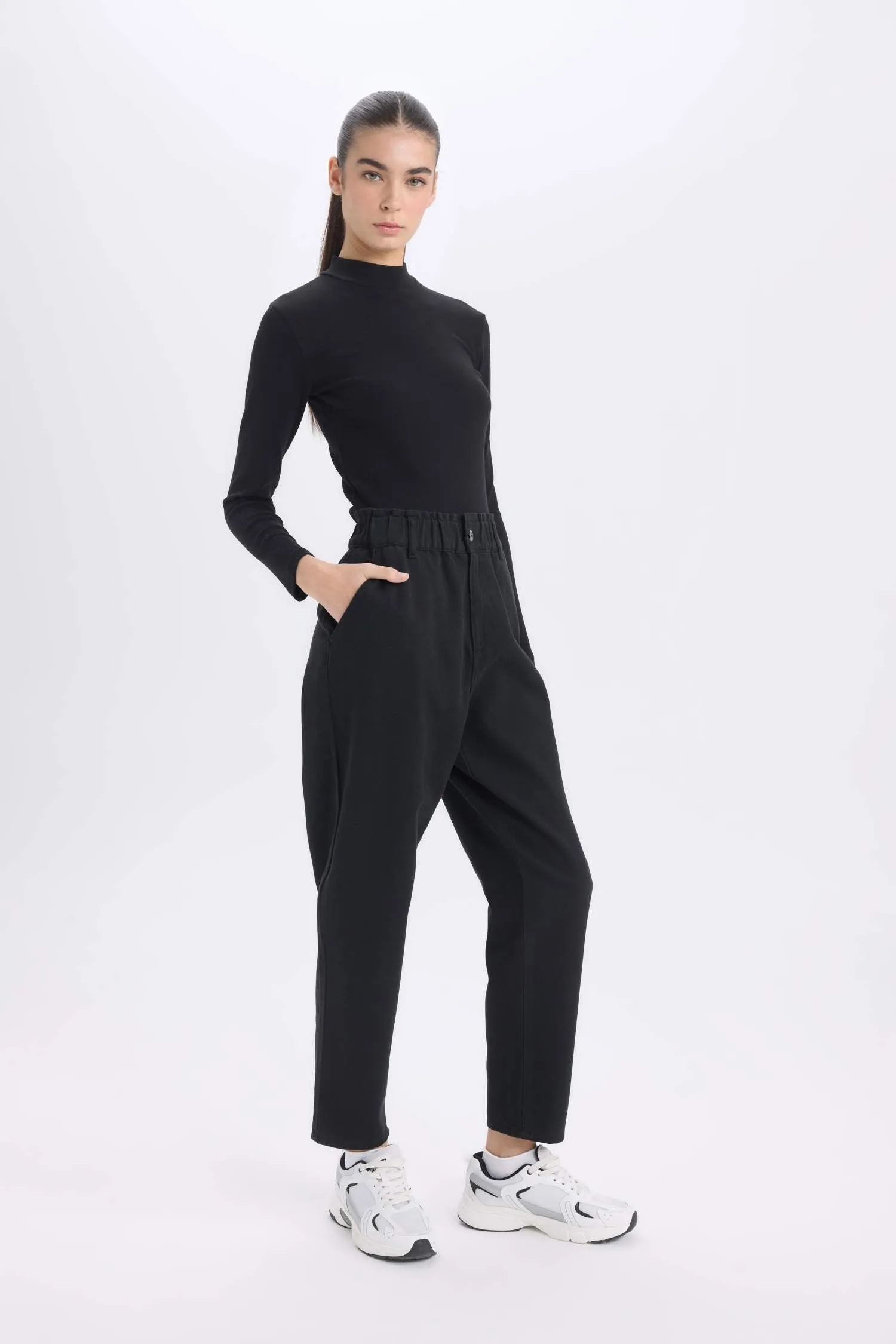 Paperbag Gabardin Fabric Pants Standard Leg Pockets