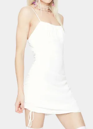 Peasant Ruched Side Double Tie Mini Dress