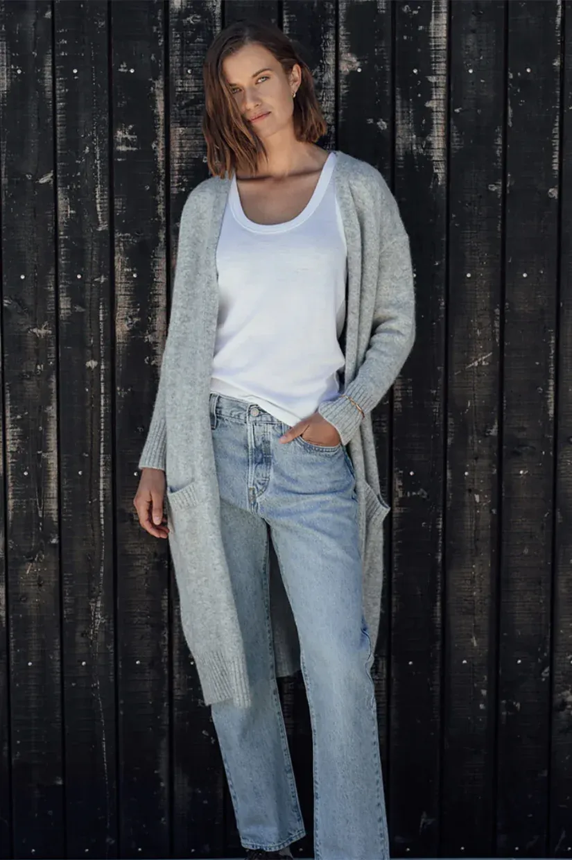 Perriam Long line Angora Cardigan - Dove