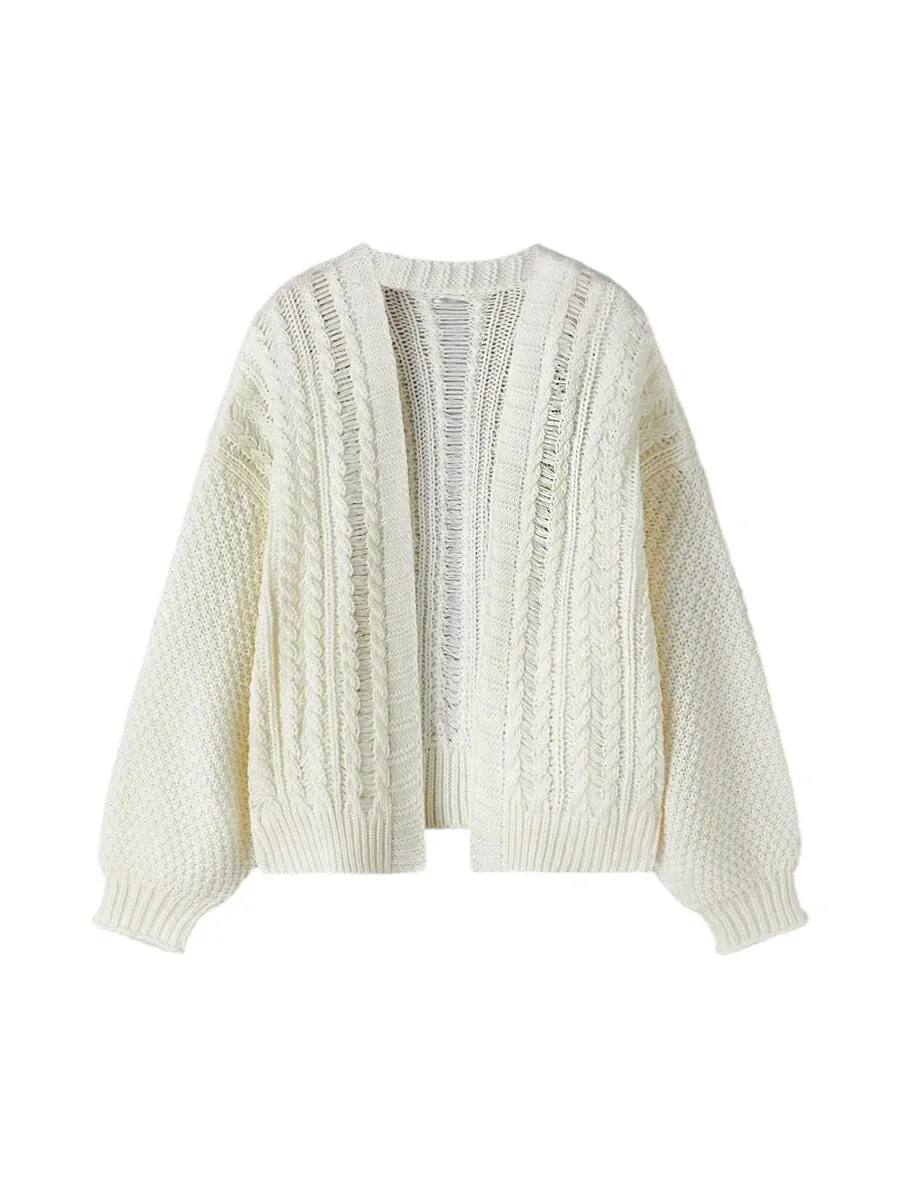 Phoebe Chunky Knit Cardigan in White