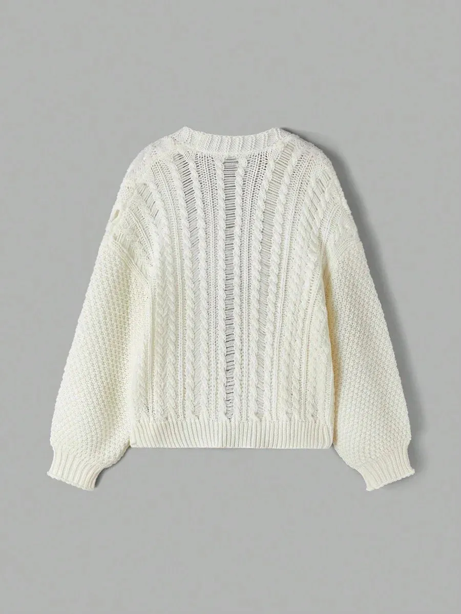 Phoebe Chunky Knit Cardigan in White