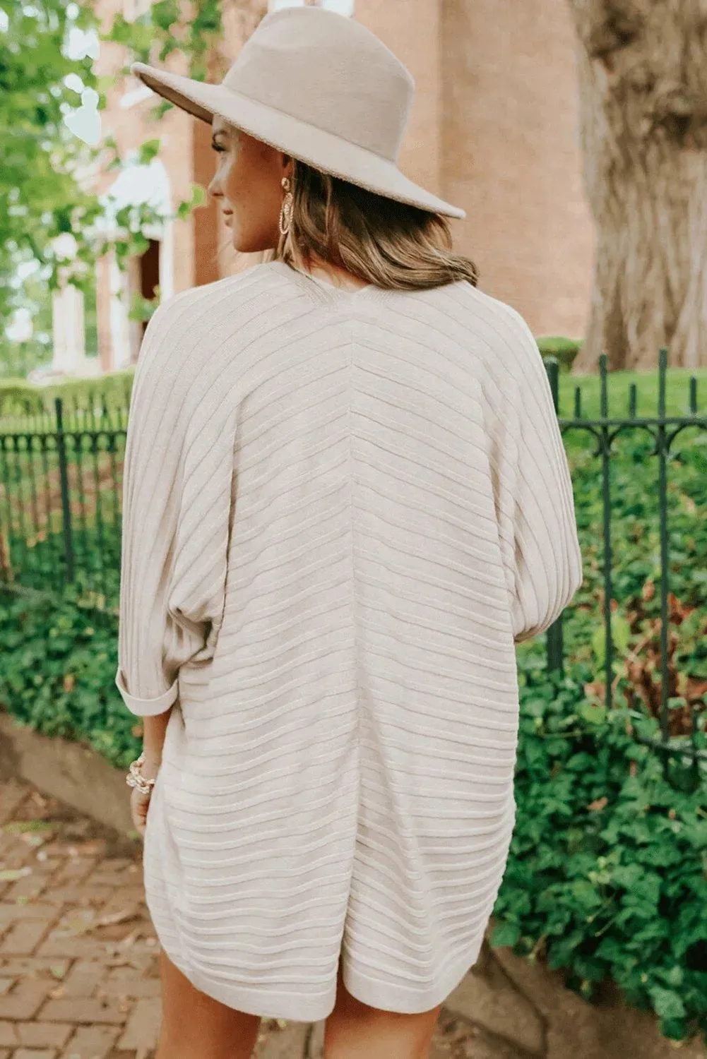 Pink Ribbed Open Front Knit Cardigan
