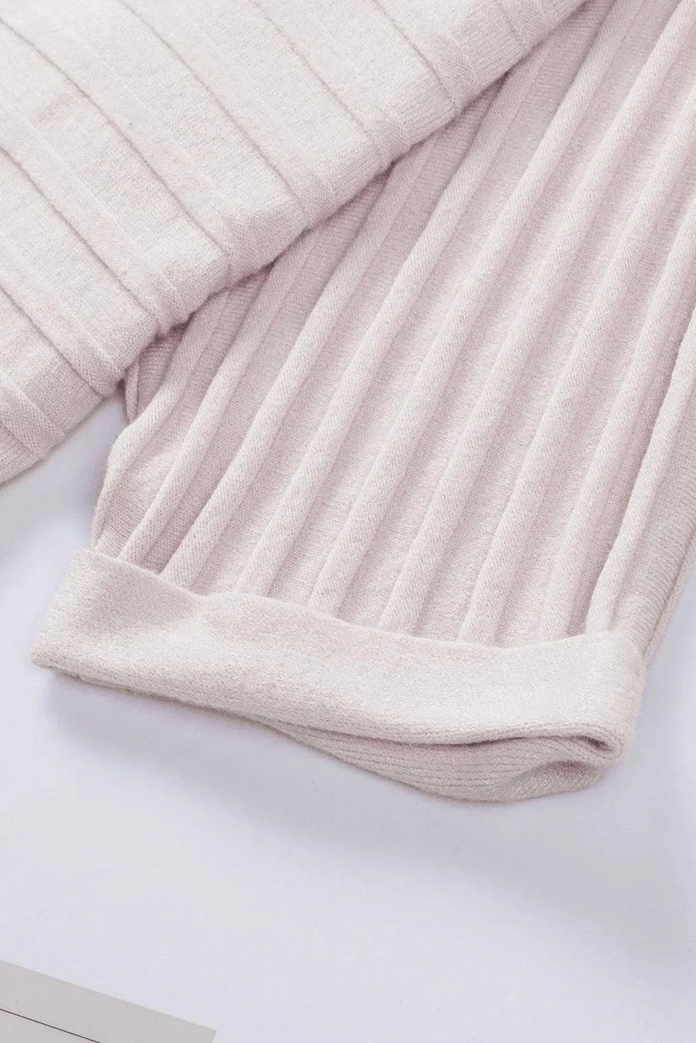 Pink Ribbed Open Front Knit Cardigan