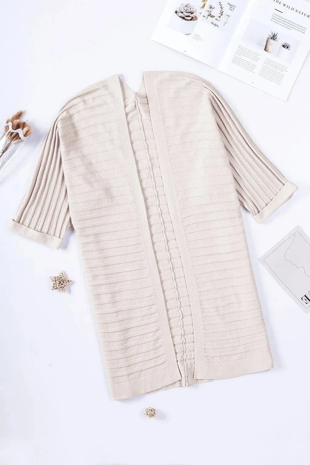 Pink Ribbed Open Front Knit Cardigan