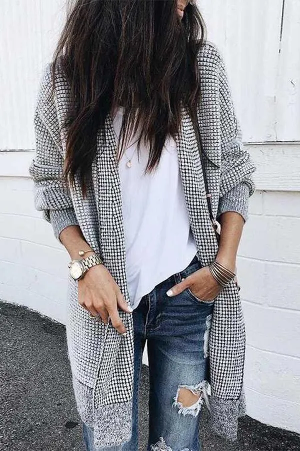 Plaid Long Sleeve Midi Coat