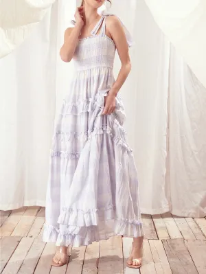 Plaid Tie Ruffle Maxi Dress