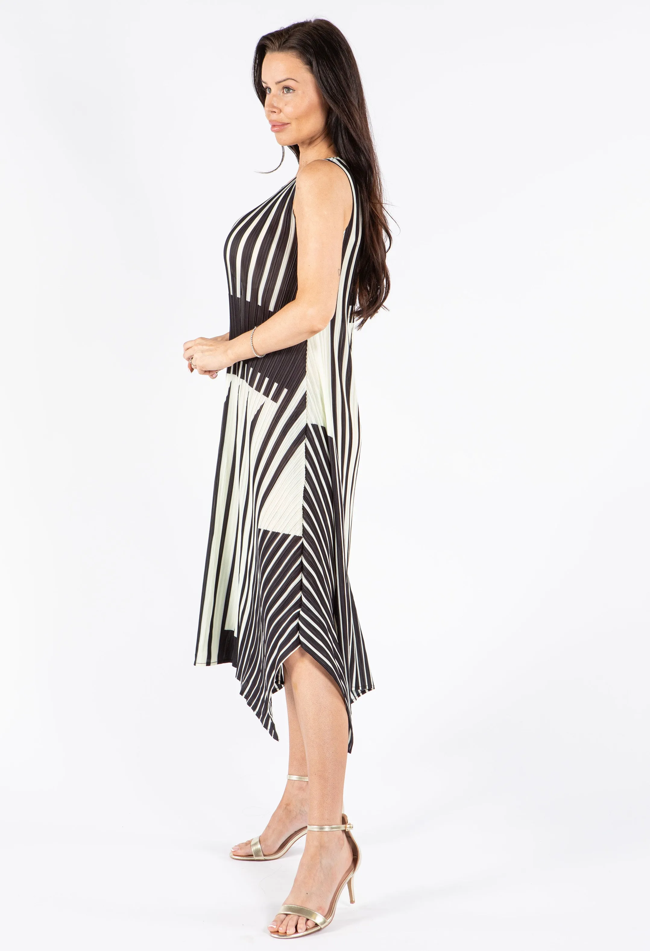 Pleated Stripe Midi Dress