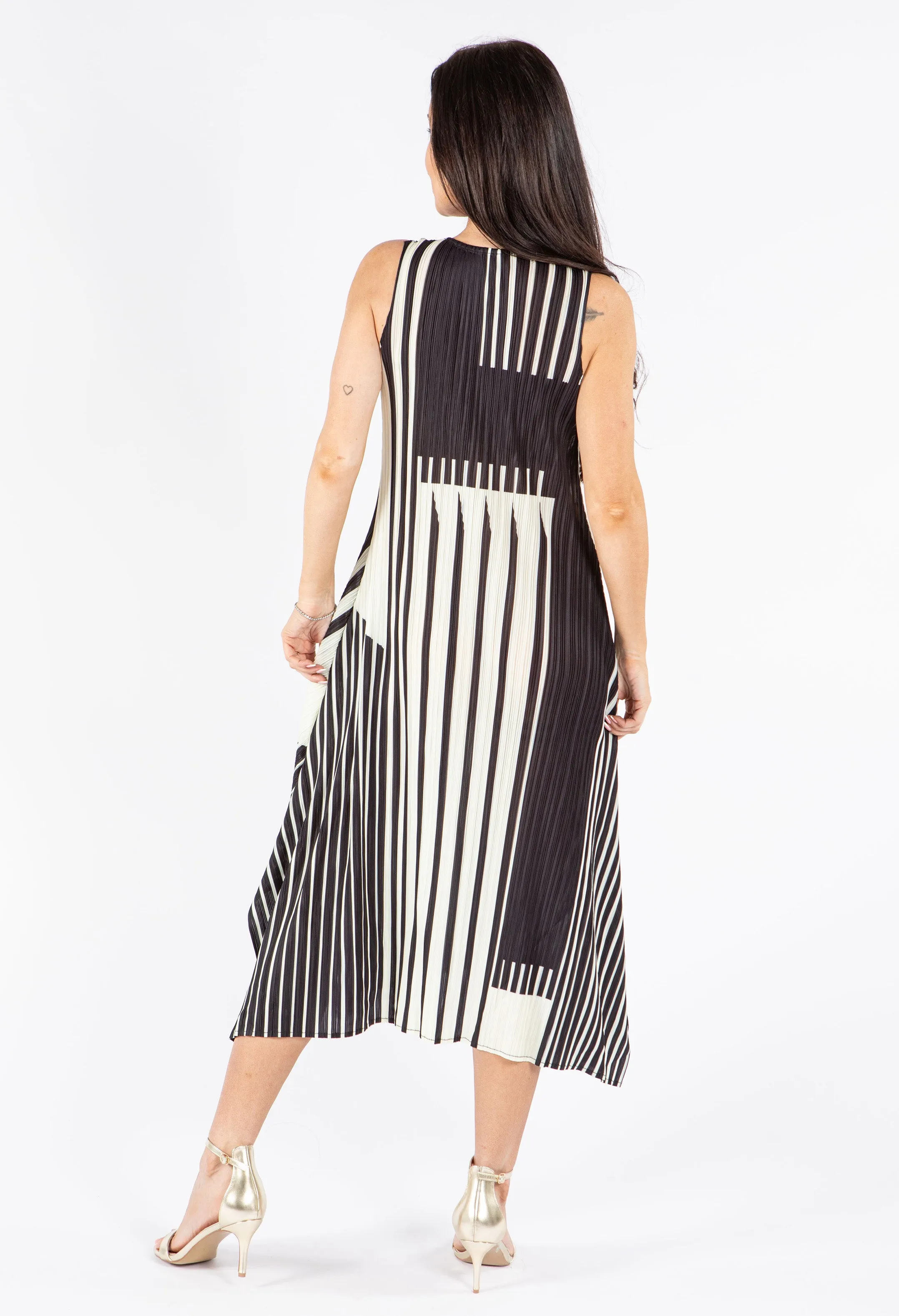 Pleated Stripe Midi Dress