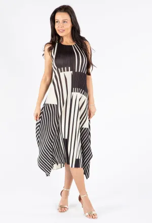 Pleated Stripe Midi Dress