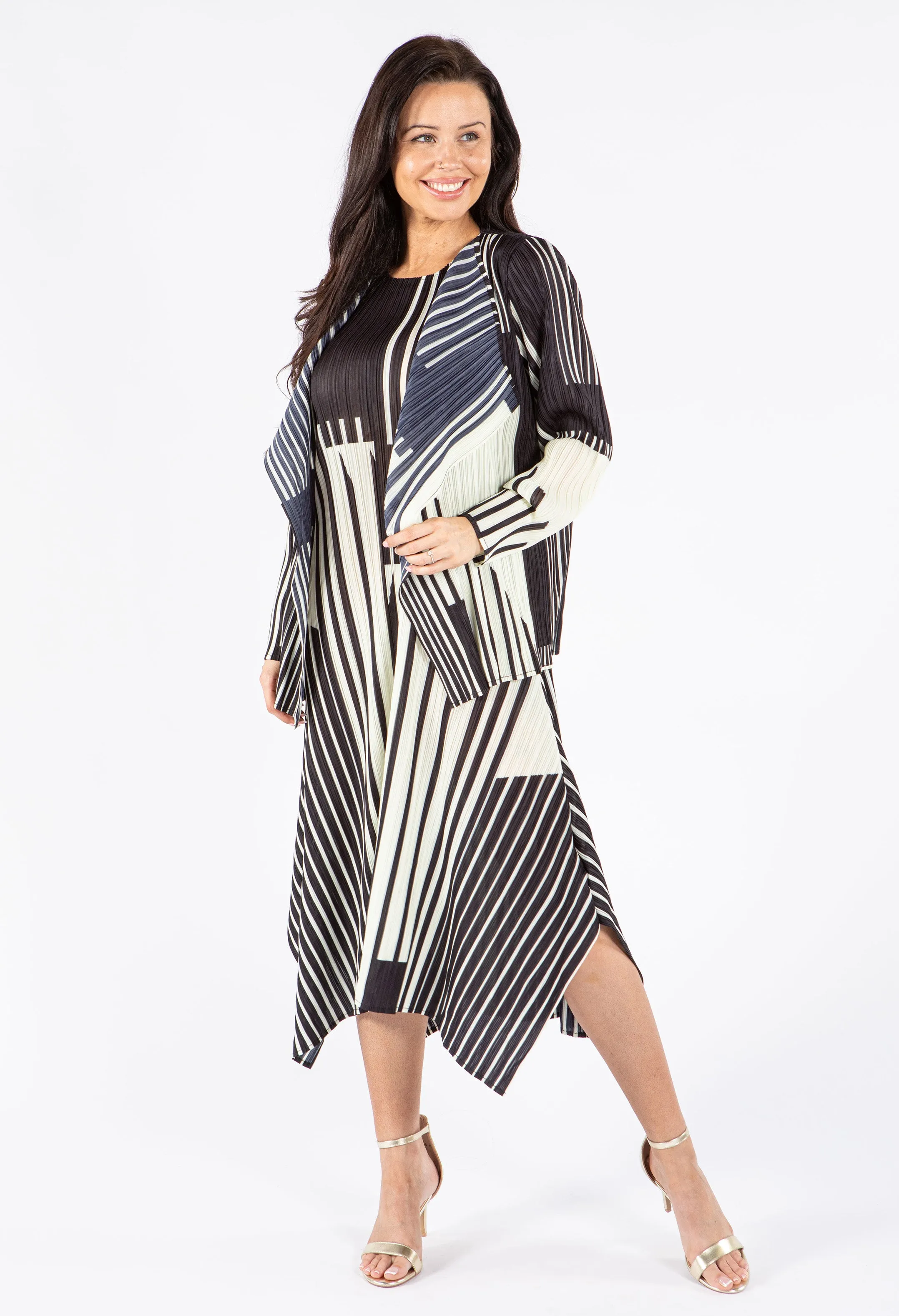 Pleated Stripe Midi Dress