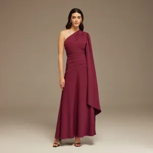 Plum One Shoulder Sleeveless Crepe Dress
