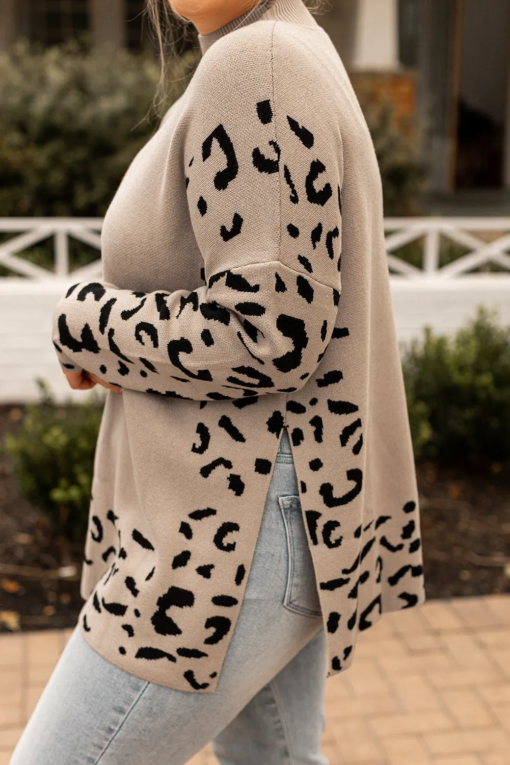 Plus Size Leopard High Neck Sweater
