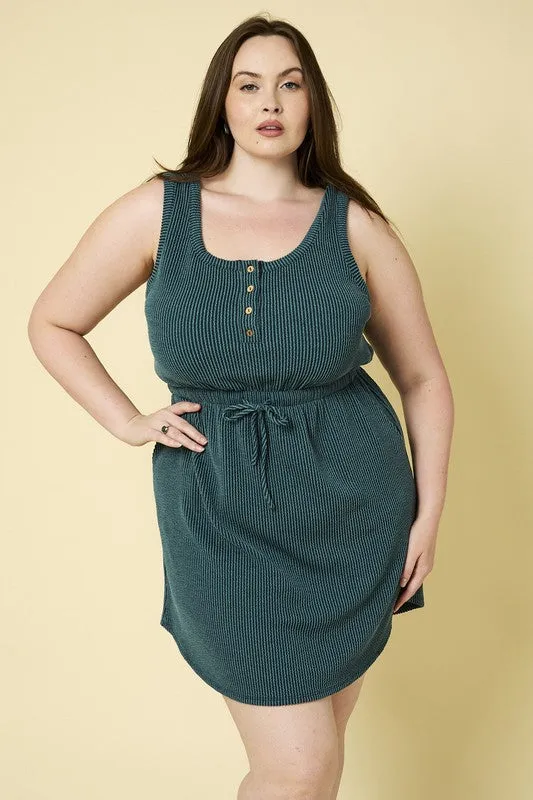 Plus Sleeveless Button Down Waist Tie Si