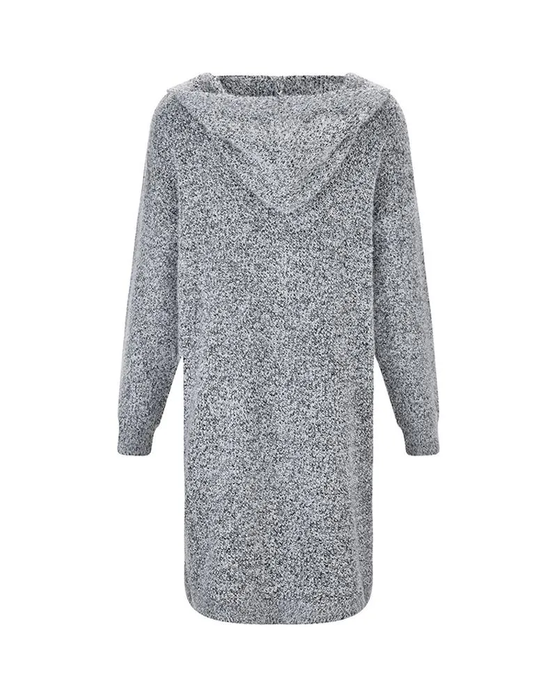 Pocket Design Fuzzy Knit Hooded Cardigan