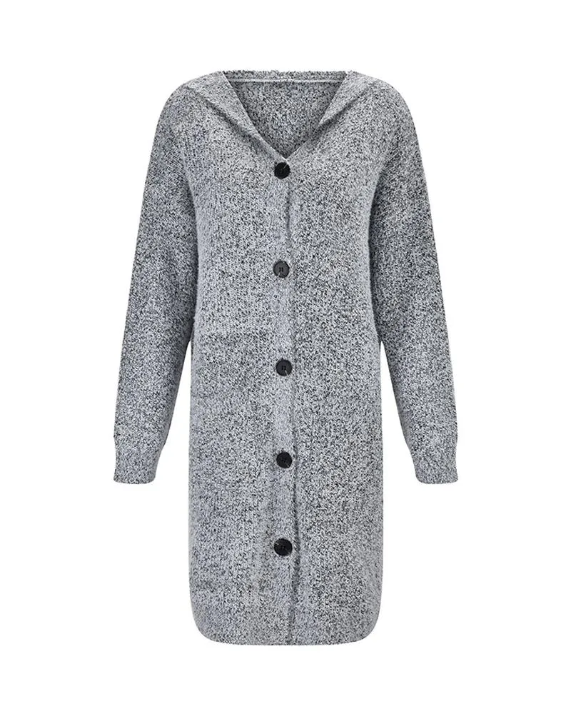 Pocket Design Fuzzy Knit Hooded Cardigan
