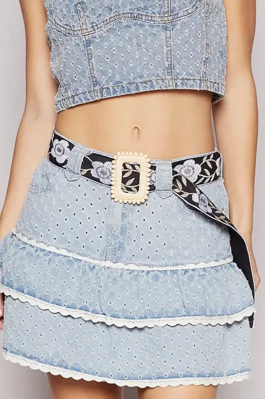 Pol Clothing Inc. Crissy Multi Belt – Boho Woven Waist Belt with Floral Pattern and Statement Buckle