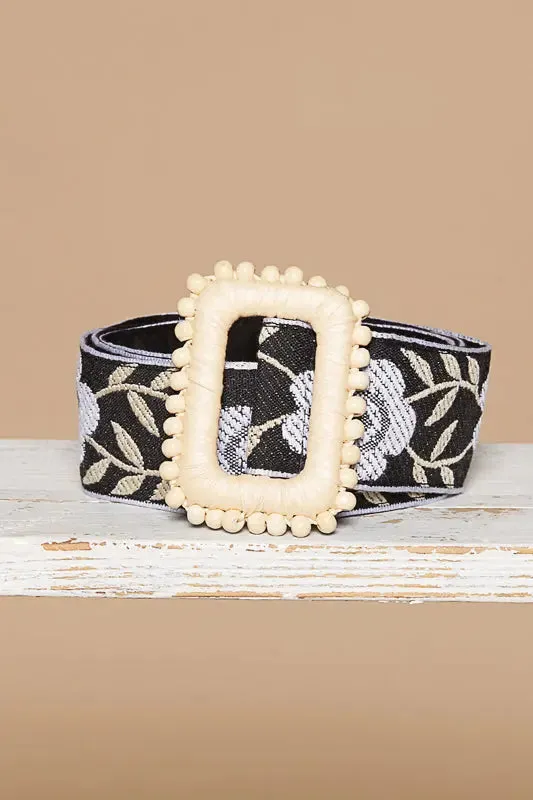 Pol Clothing Inc. Crissy Multi Belt – Boho Woven Waist Belt with Floral Pattern and Statement Buckle