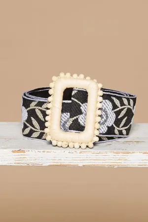 Pol Clothing Inc. Crissy Multi Belt – Boho Woven Waist Belt with Floral Pattern and Statement Buckle