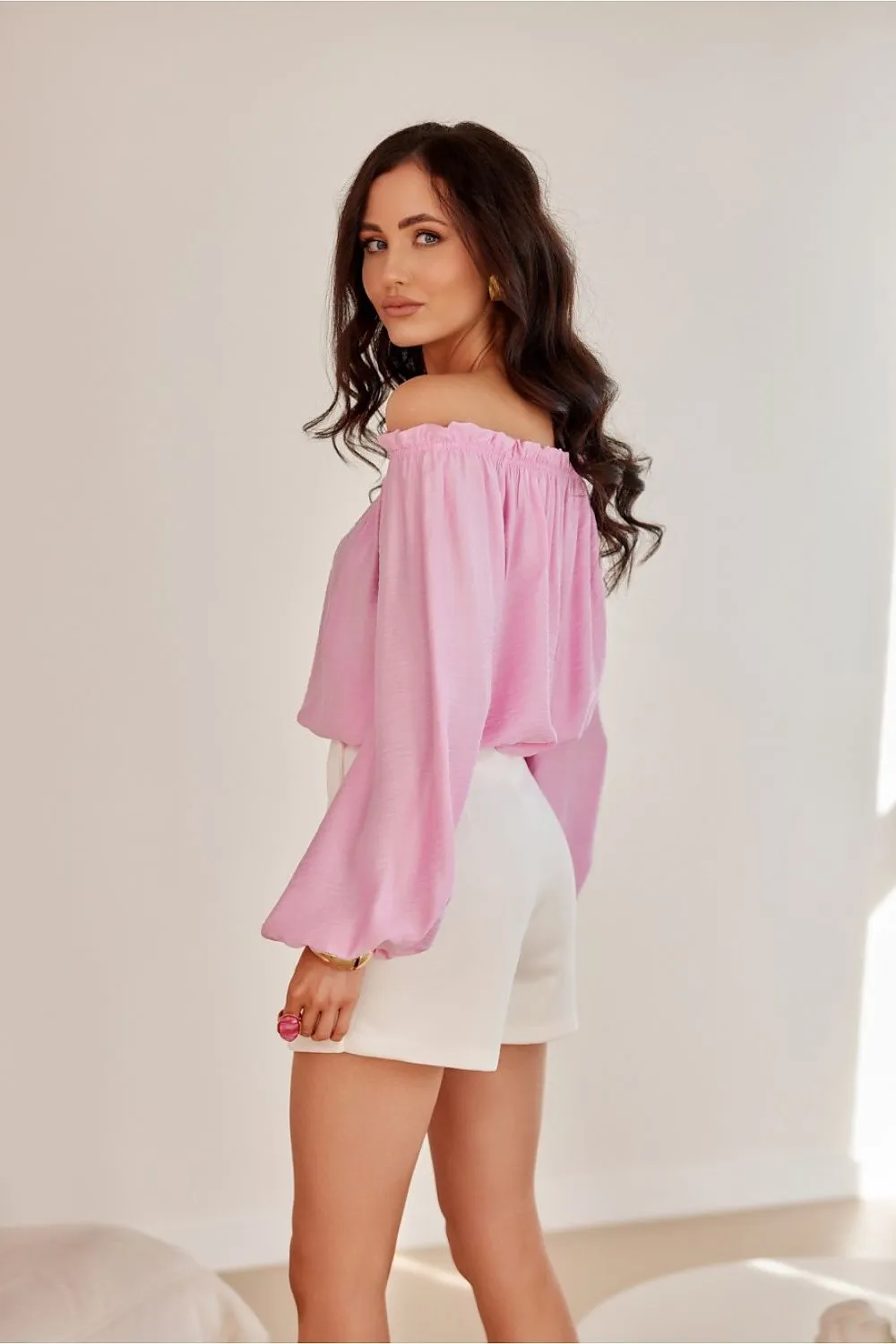 Puffy Sleeve Adjustable Neck Blouse