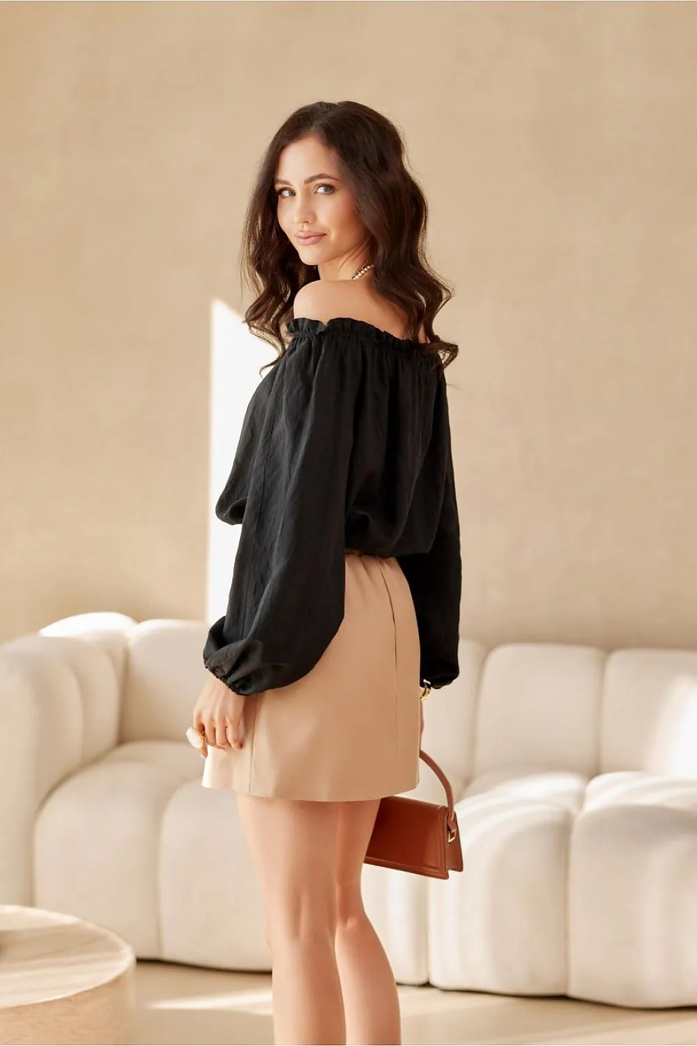 Puffy Sleeve Adjustable Neck Blouse