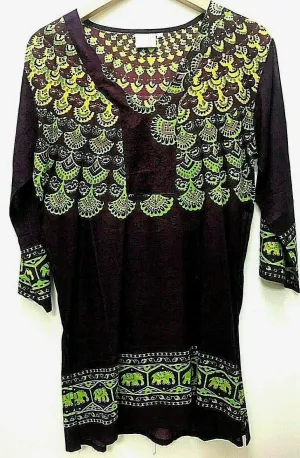 Purple elephant print hippy boho ethnic summer retro tunic top blouse  m l xl