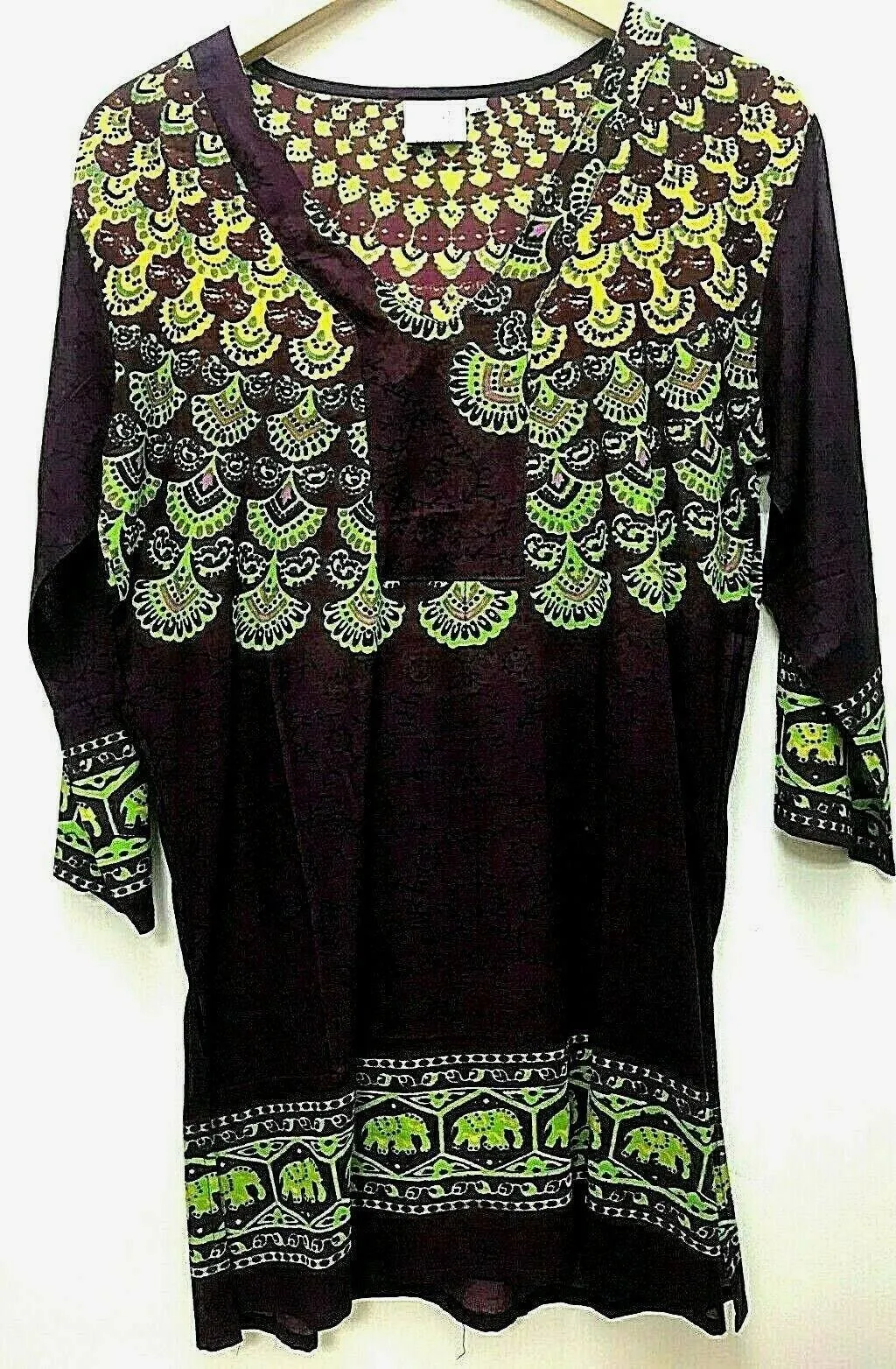 Purple elephant print hippy boho ethnic summer retro tunic top blouse  m l xl