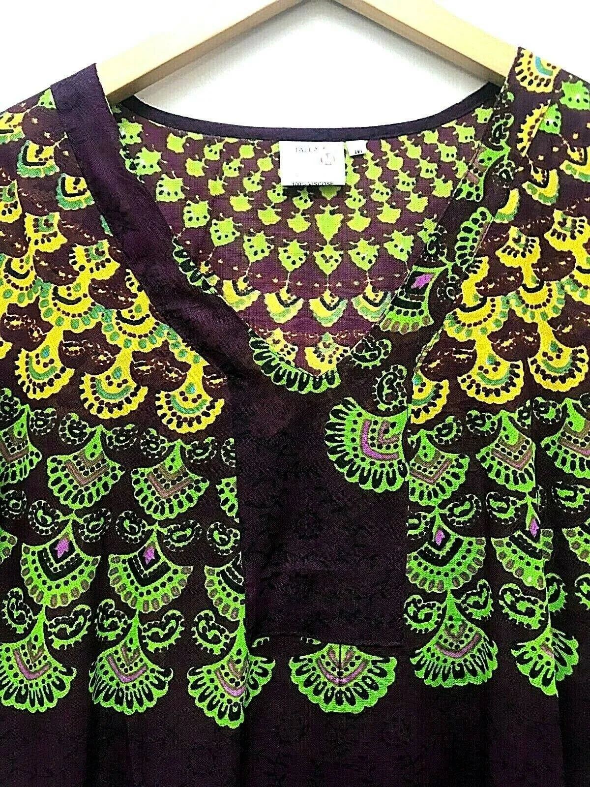 Purple elephant print hippy boho ethnic summer retro tunic top blouse  m l xl