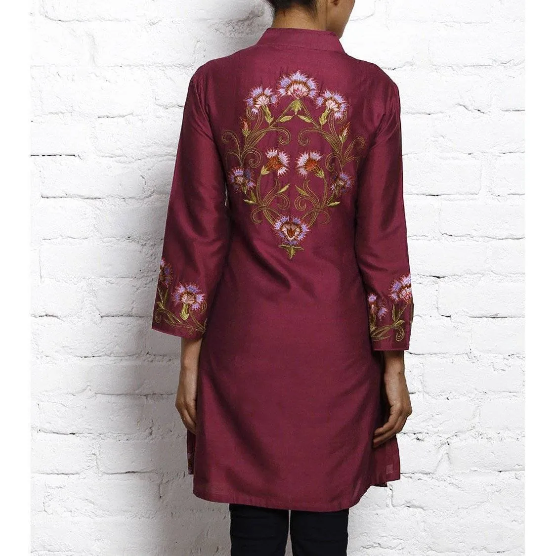 Purple Embroidered Katan Silk Kurta