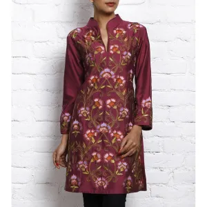 Purple Embroidered Katan Silk Kurta