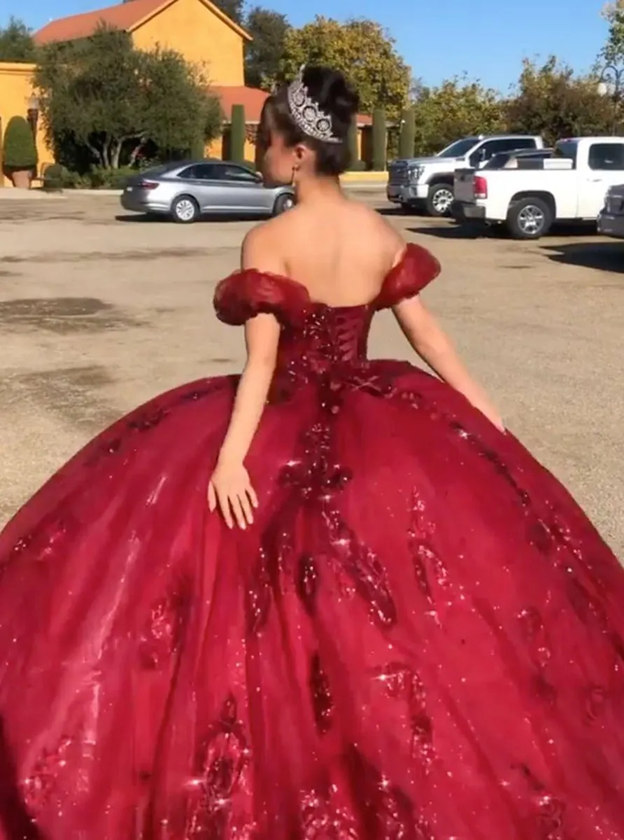 Quinceanera Dresses Off Shoulder Tulle Lace Long Prom Dresses Sweet Dresses