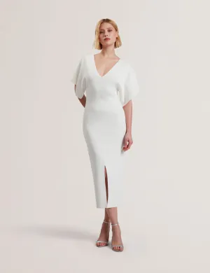 Rebexxa V-Neck Knitted Midi Dress Ivory