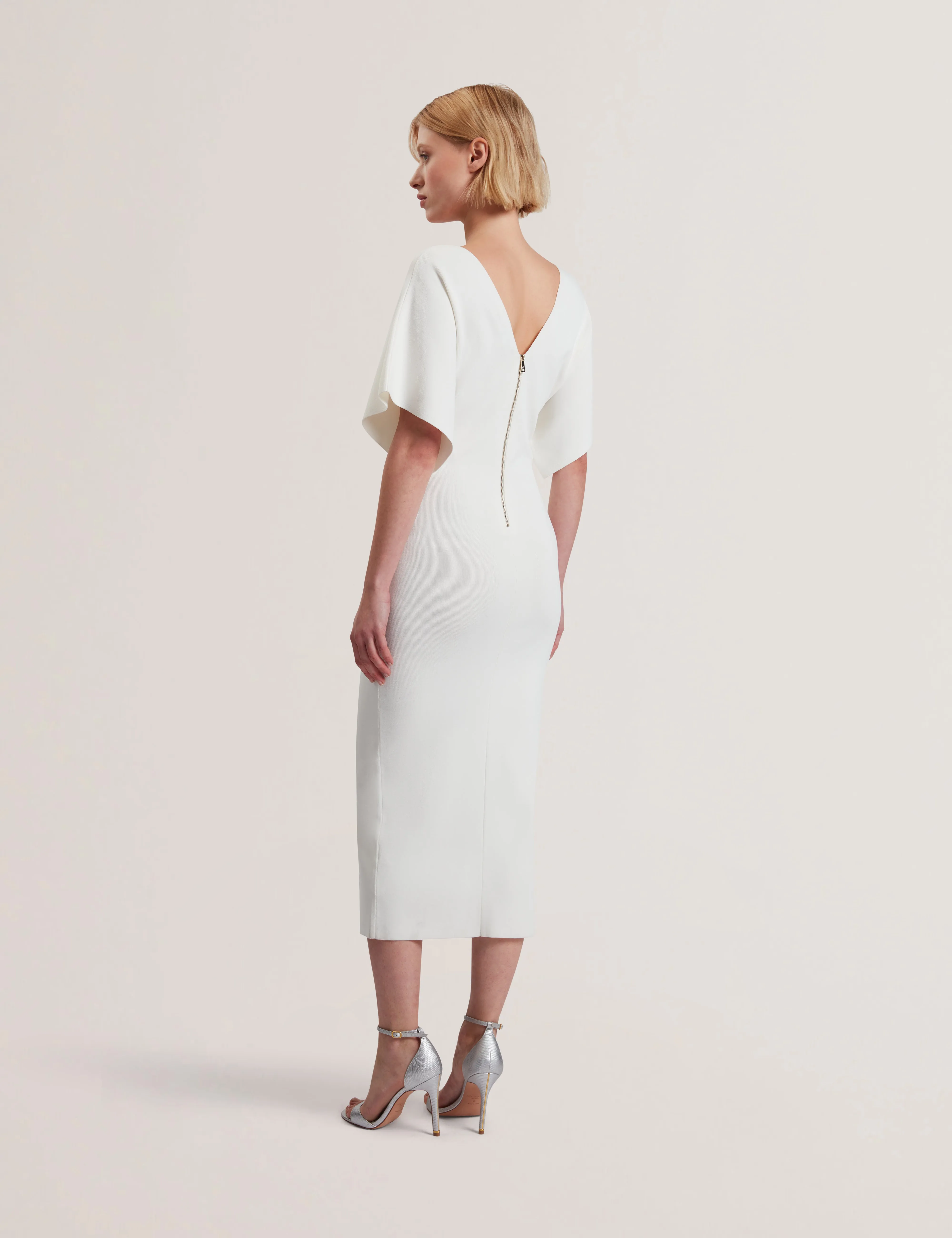 Rebexxa V-Neck Knitted Midi Dress Ivory