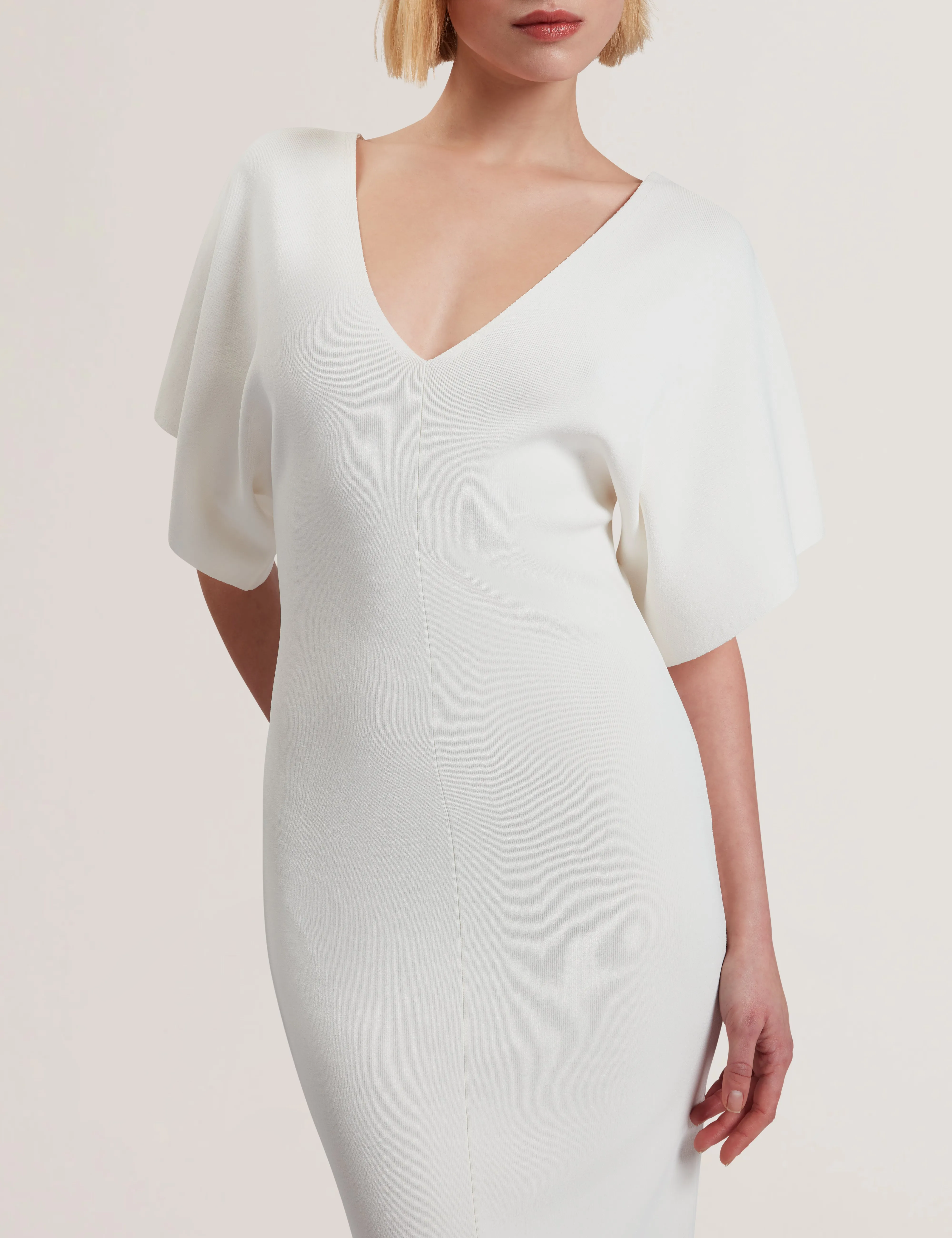Rebexxa V-Neck Knitted Midi Dress Ivory