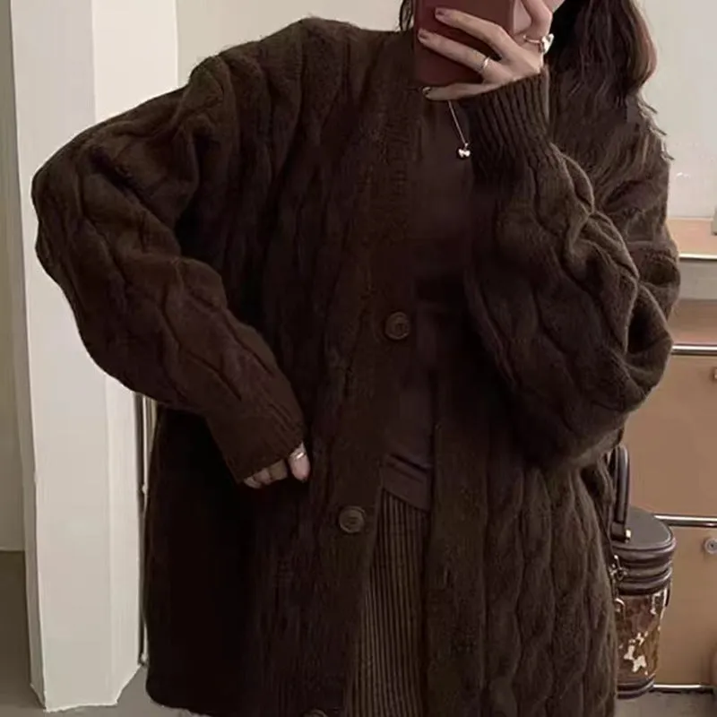 Relaxed-Fit Ribbed Cardigan for Women in Solid Colors