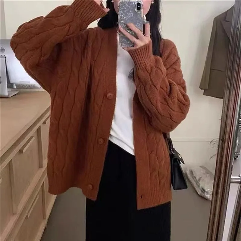 Relaxed-Fit Ribbed Cardigan for Women in Solid Colors
