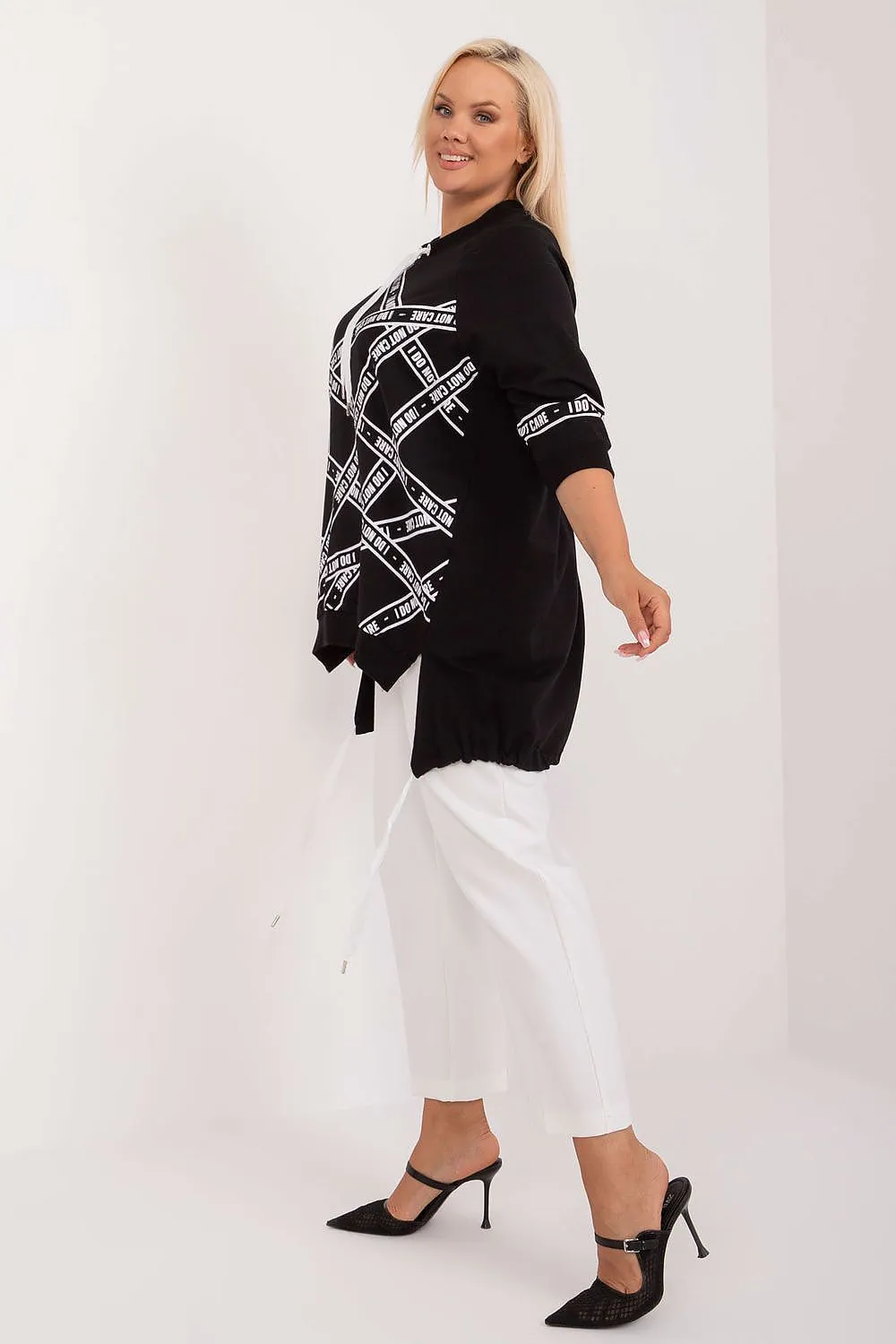Relevance Plus Size Graphic Black Shirt with Drawstring