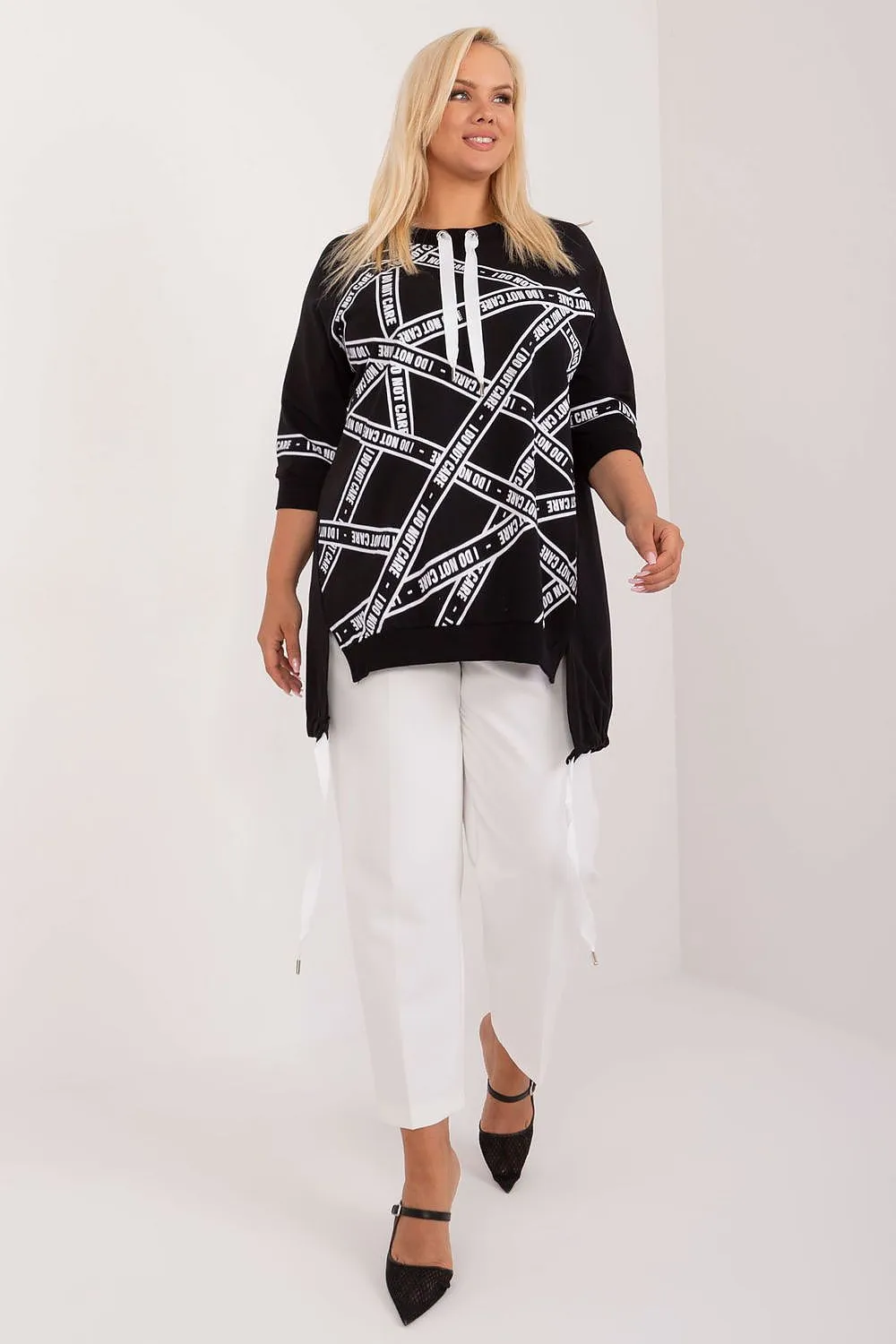 Relevance Plus Size Graphic Black Shirt with Drawstring