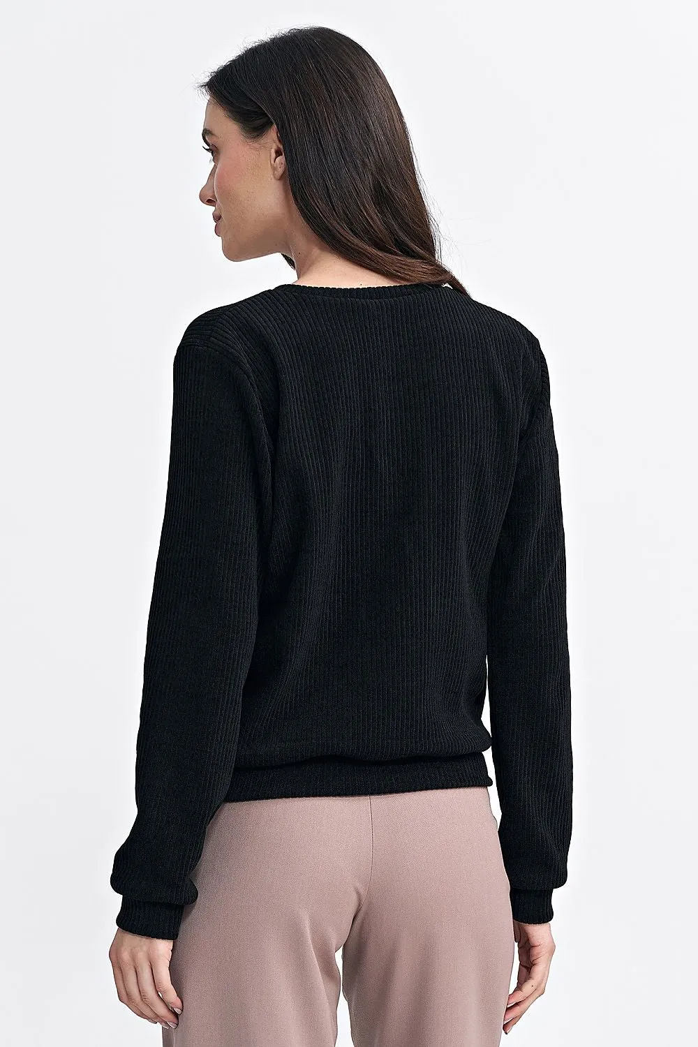 Ribbed Hem Elegance Long Sleeve Blouse