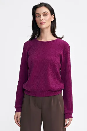 Ribbed Hem Elegance Long Sleeve Blouse