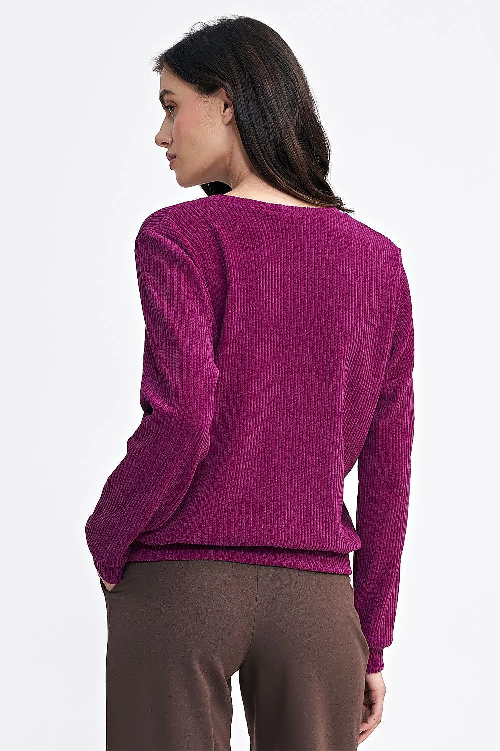 Ribbed Hem Elegance Long Sleeve Blouse