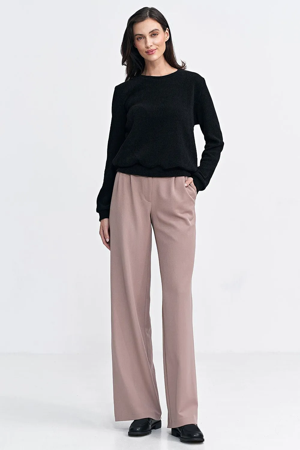 Ribbed Hem Elegance Long Sleeve Blouse