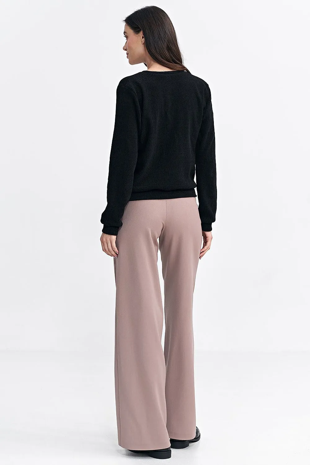 Ribbed Hem Elegance Long Sleeve Blouse