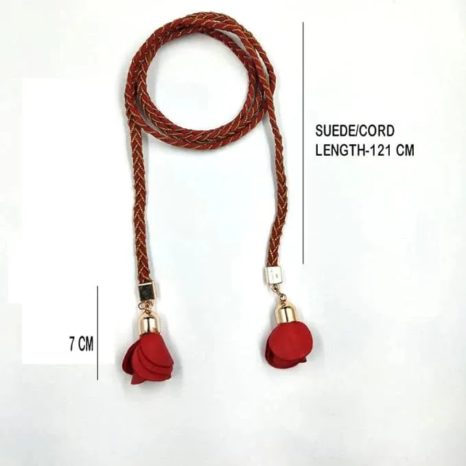 Rose Accentuated with Floral Tassel Braided Cord Belt