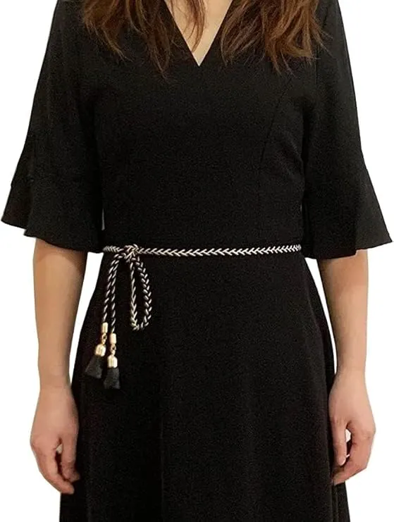 Rose Accentuated with Floral Tassel Braided Cord Belt