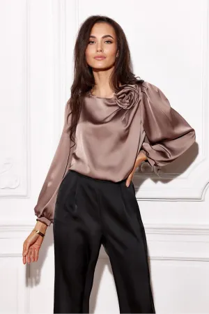 Rose-Adorned Puff Sleeve Blouse