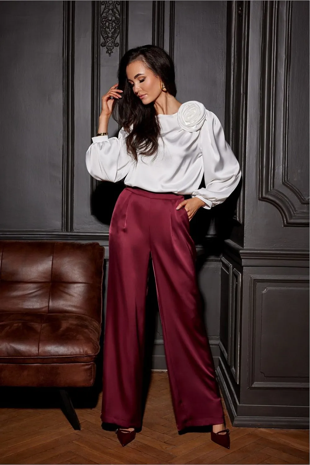 Rose-Adorned Puff Sleeve Blouse