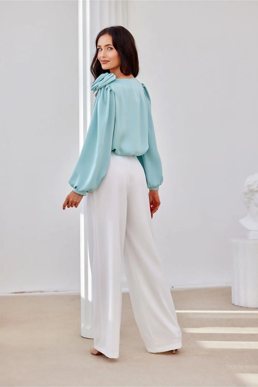Rose-Adorned Puff Sleeve Blouse